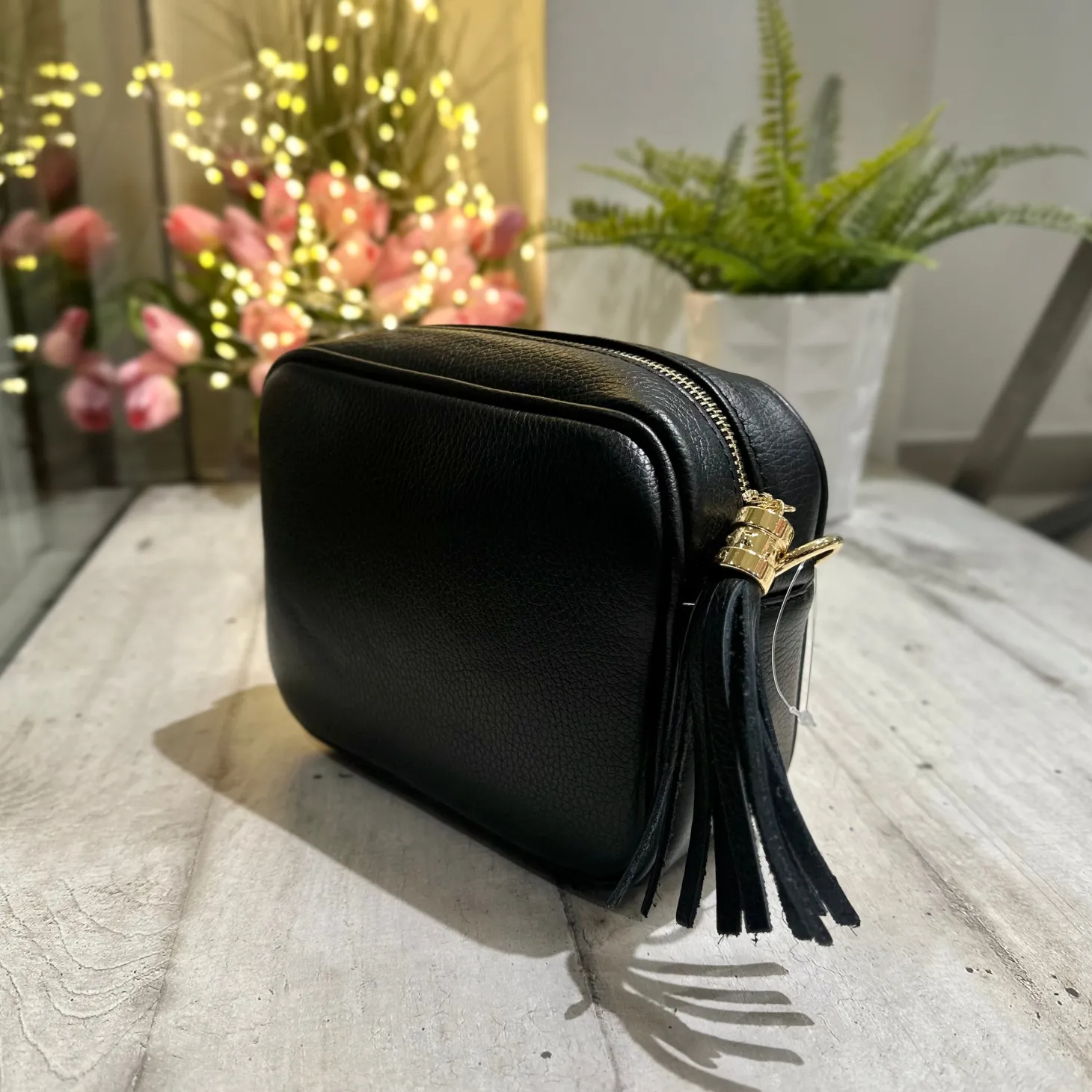 Borsa Quadrata con Nappina e Zip VERA PELLE Nera con tracolla PAOLA