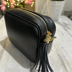 Borsa Quadrata con Nappina e Zip VERA PELLE Nera con tracolla PAOLA