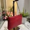Borsa Rossa in Vera Pelle Battuta con Zip a Spalla Catena e Tracolla I