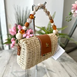 Borsetta Mini Pic-Nic Paglia e Manico di Pietre Ecru e Tracolla
