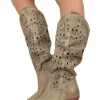 Brown Perforated Leather Cowboy Boots – Taupe, Made in Italy
