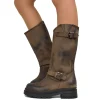 Brown Women's Biker Boots with Adjustable Buckles Made in Italy