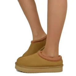 Camel Platform Genuine Wool and Suede Fur Slipper