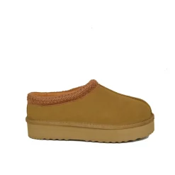 Camel Platform Genuine Wool and Suede Fur Slipper
