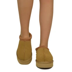 Camel Platform Genuine Wool and Suede Fur Slipper