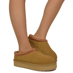 Camel Platform Genuine Wool and Suede Fur Slipper