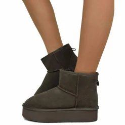 Chocolate Suede Platform Ankle Boots Padded with Real Wool