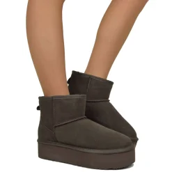 Chocolate Suede Platform Ankle Boots Padded with Real Wool