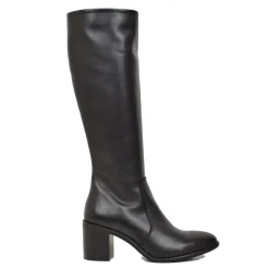 Classic Elegant Riding Boots Smooth Black 7cm Heel Wide Heel