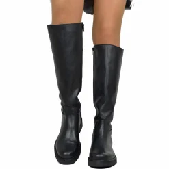 Classic High Boots Camperos Round Toe with Zip in Real Leather