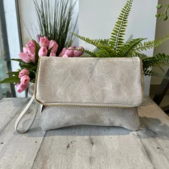 Clutch a Mano Borsa VERA PELLE effetto Vintage Beige GINEVRA tracolla