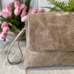 Clutch a Mano Borsa VERA PELLE effetto Vintage Sabbia GINEVRA tracolla