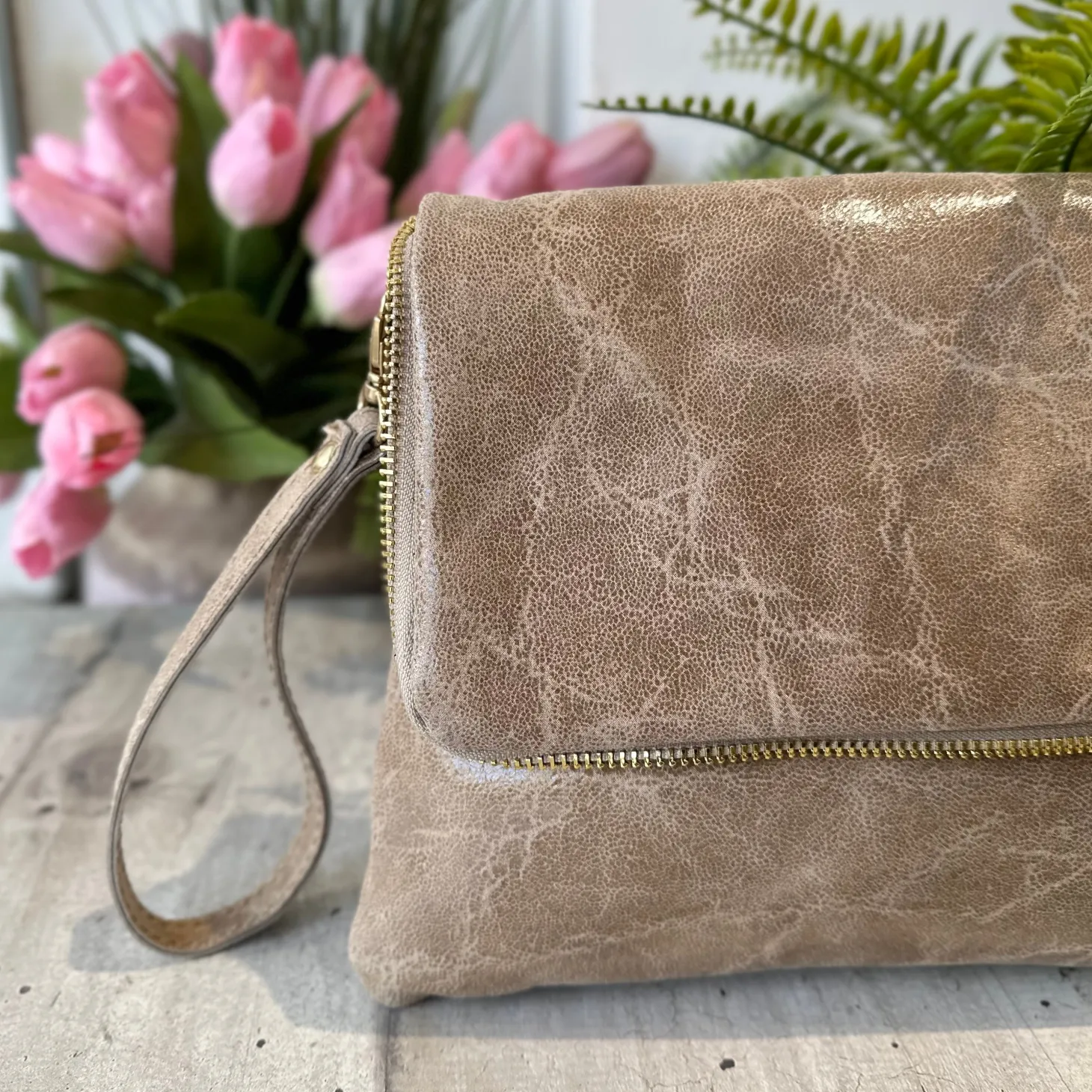 Clutch a Mano Borsa VERA PELLE effetto Vintage Sabbia GINEVRA tracolla