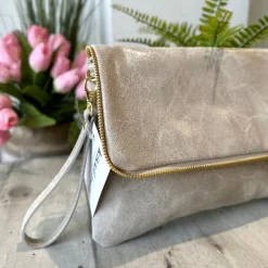 Clutch a Mano Borsa VERA PELLE effetto Vintage Beige GINEVRA tracolla