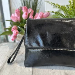 Clutch a Mano Borsa VERA PELLE effetto Vintage Nera GINEVRA tracolla a