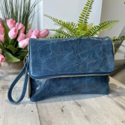 Clutch a Mano Borsa VERA PELLE effetto Vintage Jeans GINEVRA tracolla