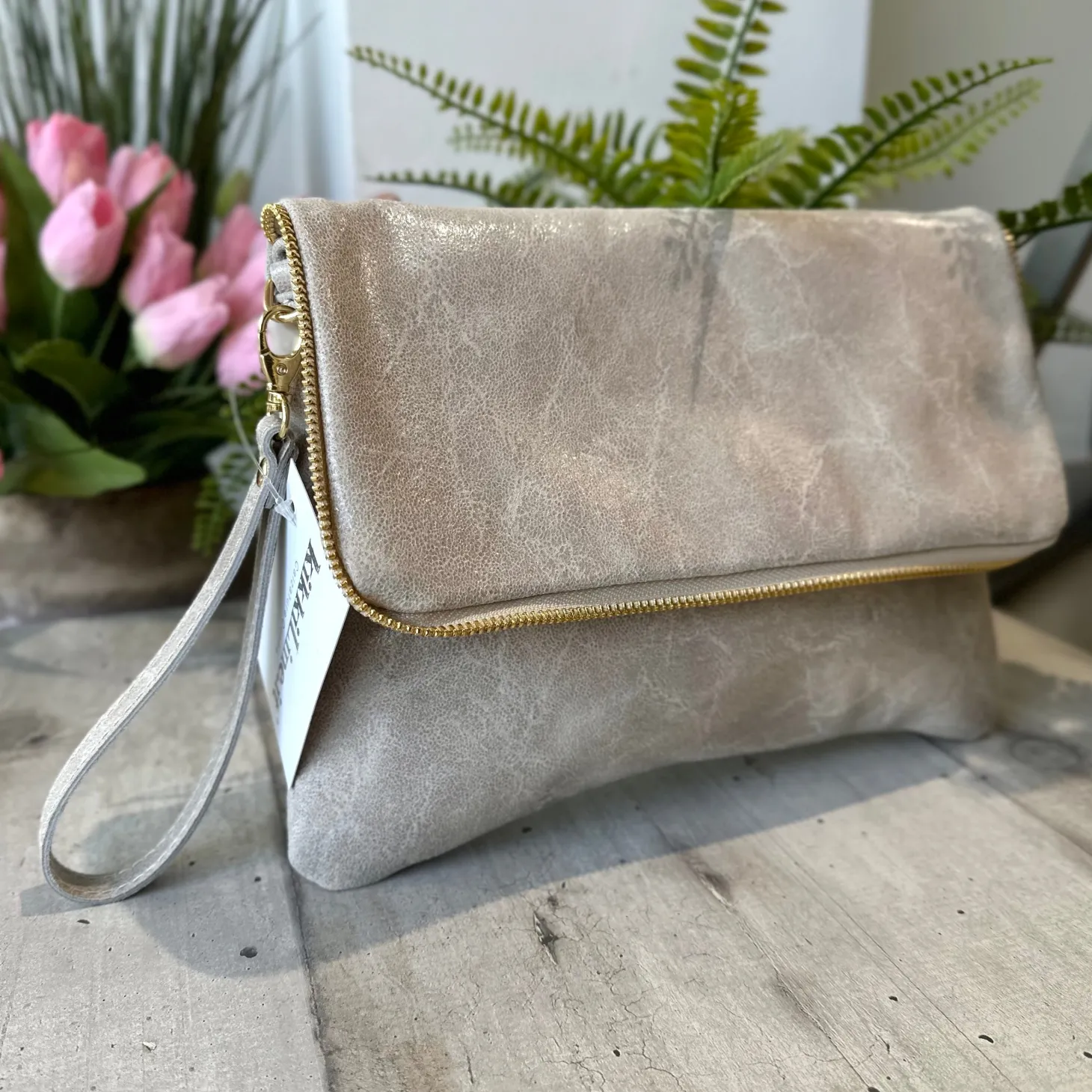 Clutch a Mano Borsa VERA PELLE effetto Vintage Beige GINEVRA tracolla