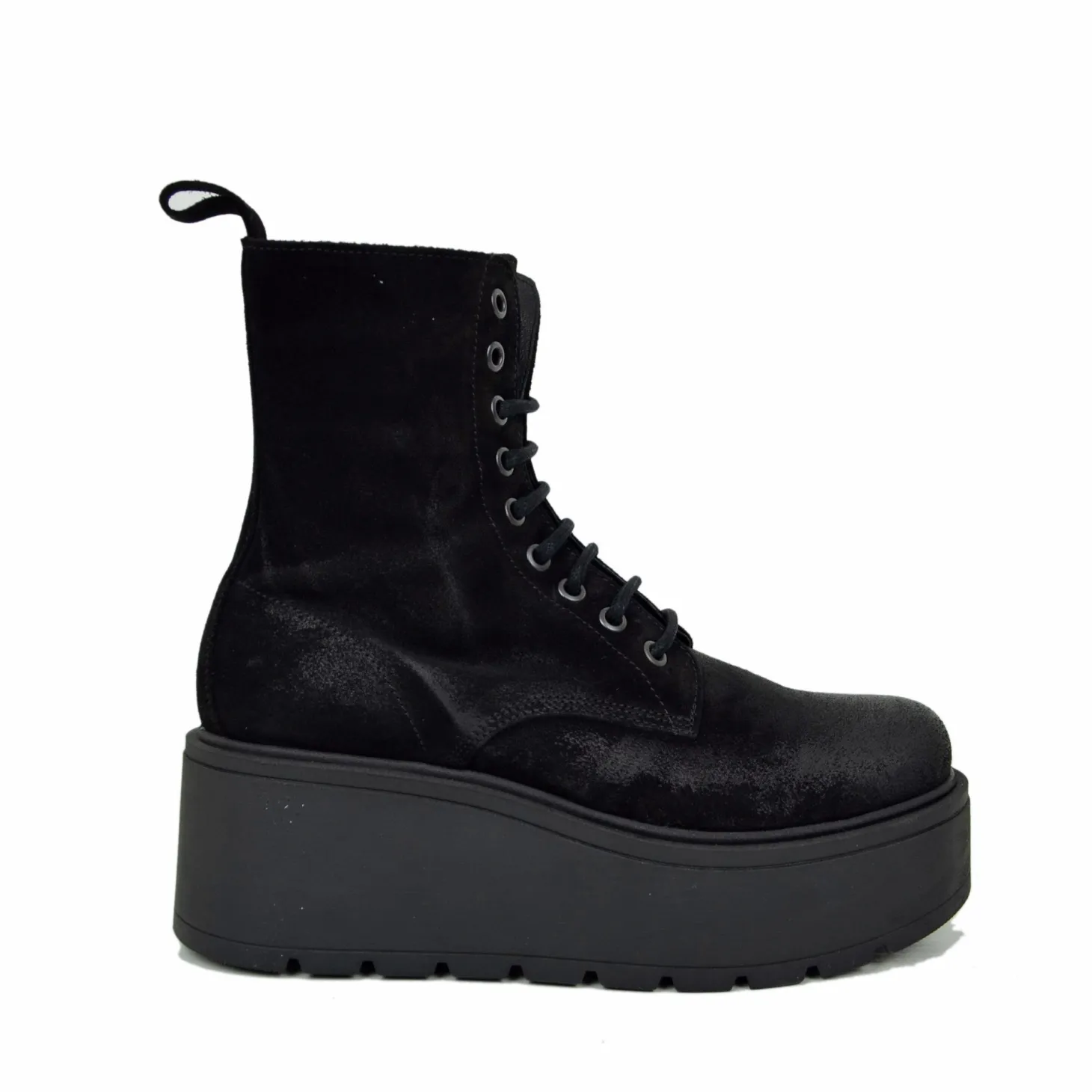 7 cm Platform Ankle Boots Soft Suede Chunky Boots Black