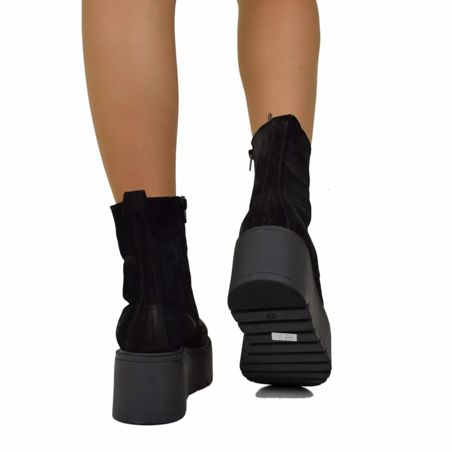 7 cm Platform Ankle Boots Soft Suede Chunky Boots Black