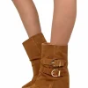 Cognac Suede Ankle Boots with Wedge Heel and Pointed Toe, 7 cm