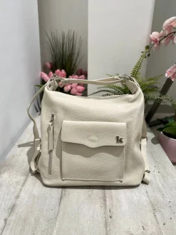 Convertible Shoulder Bag in Genuine Leather – Cream, Logo K