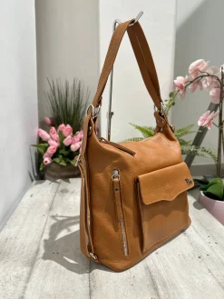 Convertible Shoulder Bag in Genuine Leather – Blush Pink