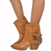 Cowboy Ankle Boots with Gaiter Bold Leather Vintage Effect Cognac