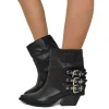 Cowboy Ankle Boots with Gaiter and Silver Buckles, Bold Genuine Black