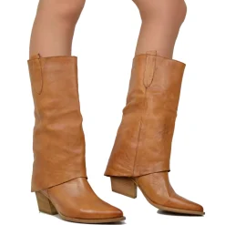 Cowboy Boots with Gaiter Genuine LeatherHandmade Cognac