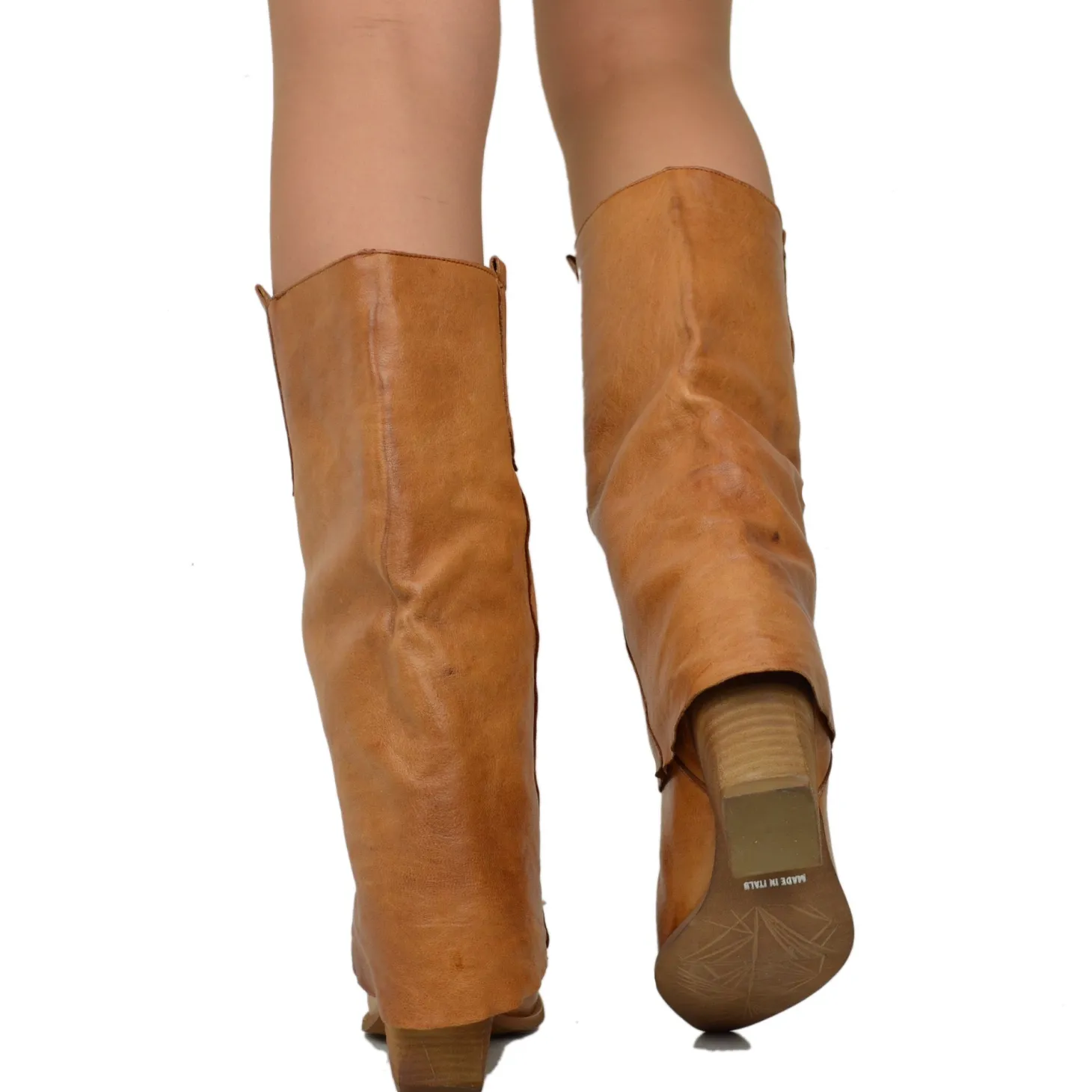 Cowboy Boots with Gaiter Genuine LeatherHandmade Cognac