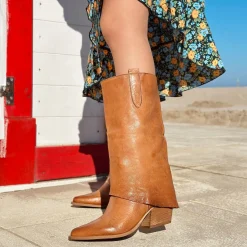 Cowboy Boots with Gaiter Genuine LeatherHandmade Cognac