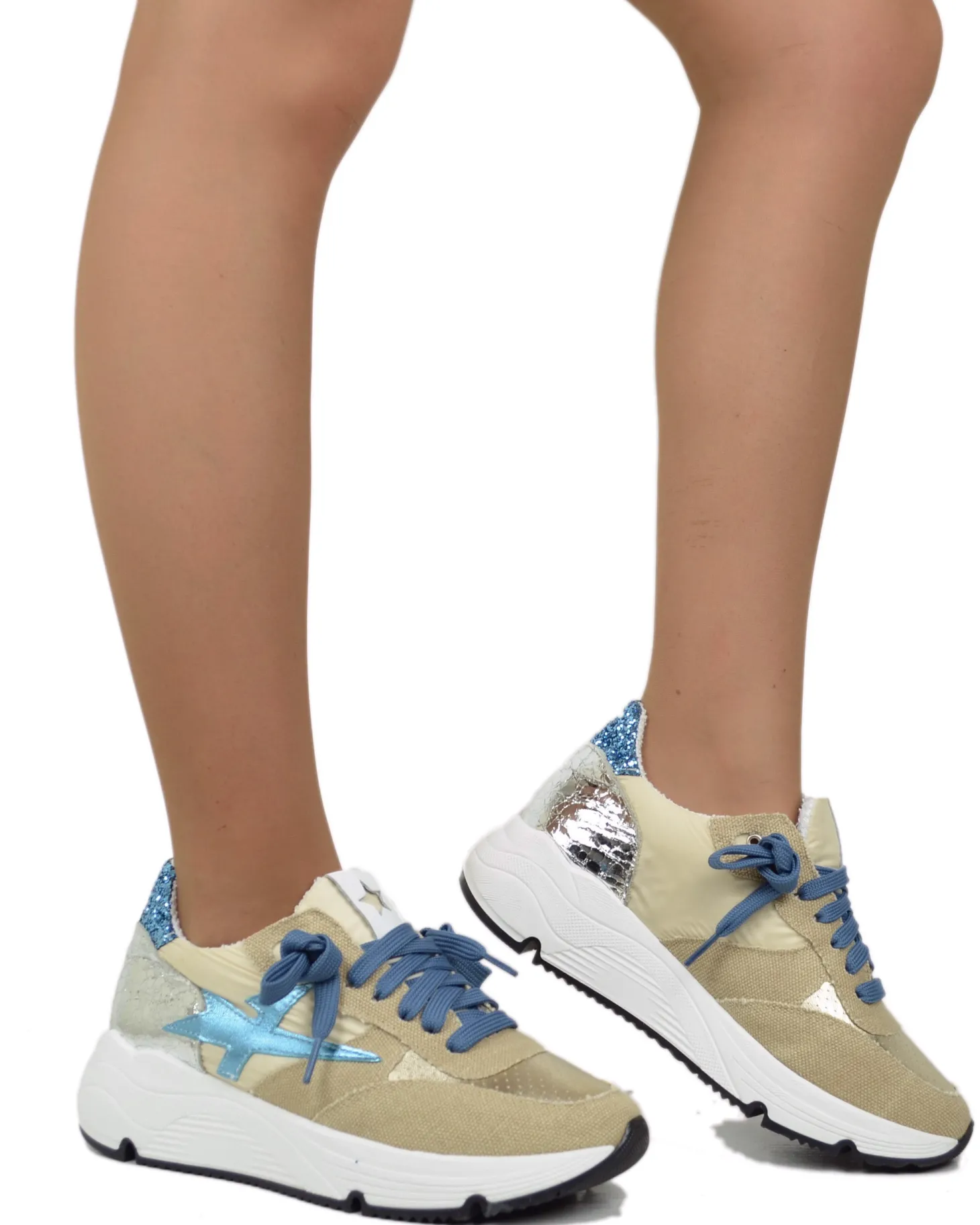 Denim Sneakers – Glitter Sand & Navy – Spring/Summer Collection