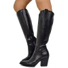 Elegant High Texan Boots with Zip Tight Shaft 8cm Heel Genuine Leather