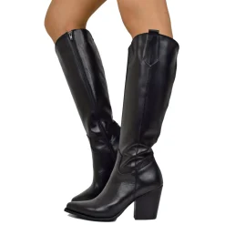 Elegant High Texan Boots with Zip Tight Shaft 8cm Heel Genuine Leather