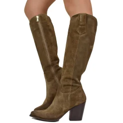 Elegant High Texan Boots with Zip Tight Shaft 8cm Heel Genuine Leather