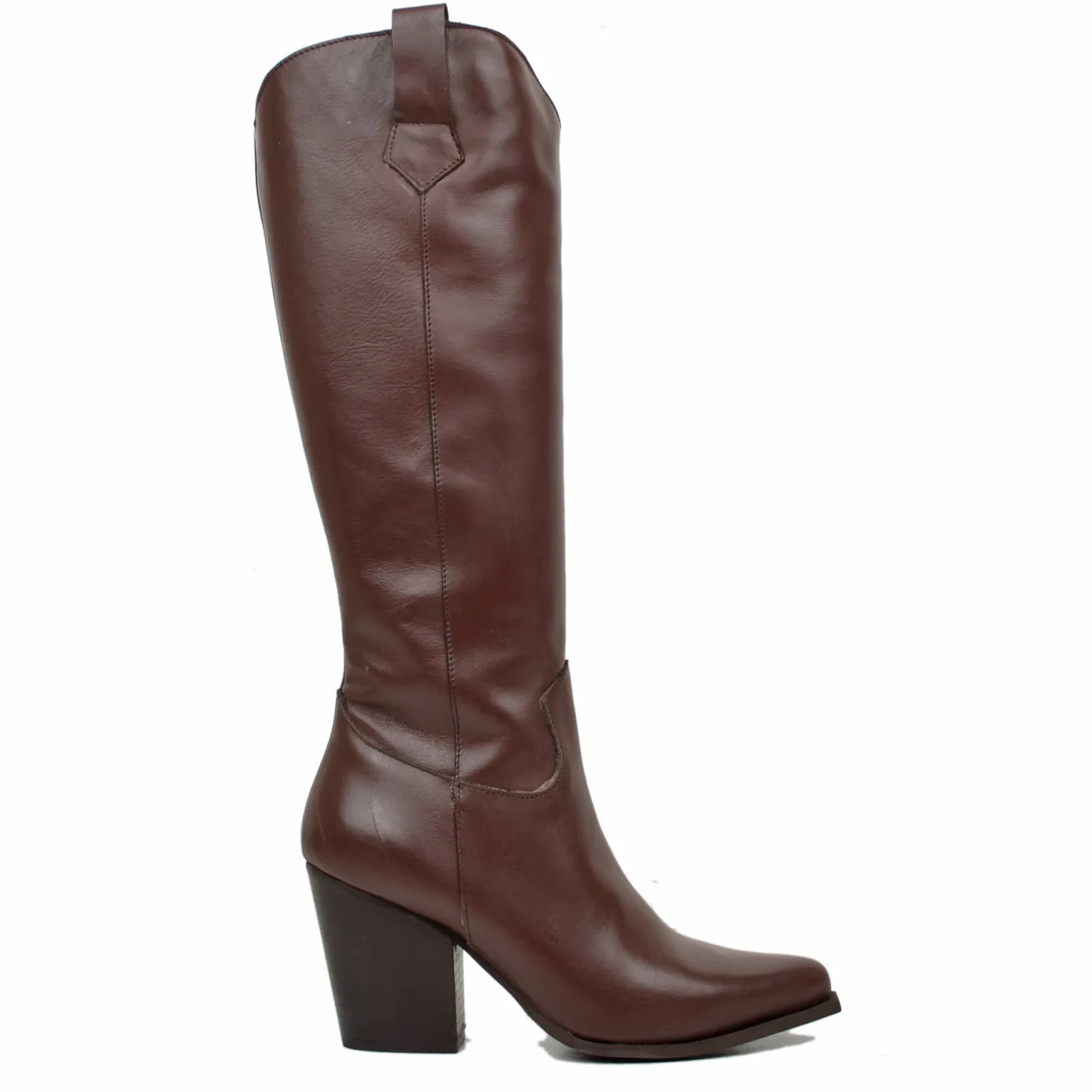 Elegant High Texan Boots with Zip Tight Shaft 8cm Heel Genuine Leather