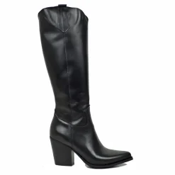 Elegant High Texan Boots with Zip Tight Shaft 8cm Heel Genuine Leather
