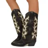 Embroidered and Studded Bicolor Nubuck Leather Texan Cowboy Boots - LI