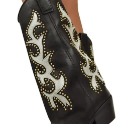 Embroidered and Studded Bicolor Nubuck Leather Texan Cowboy Boots - LI
