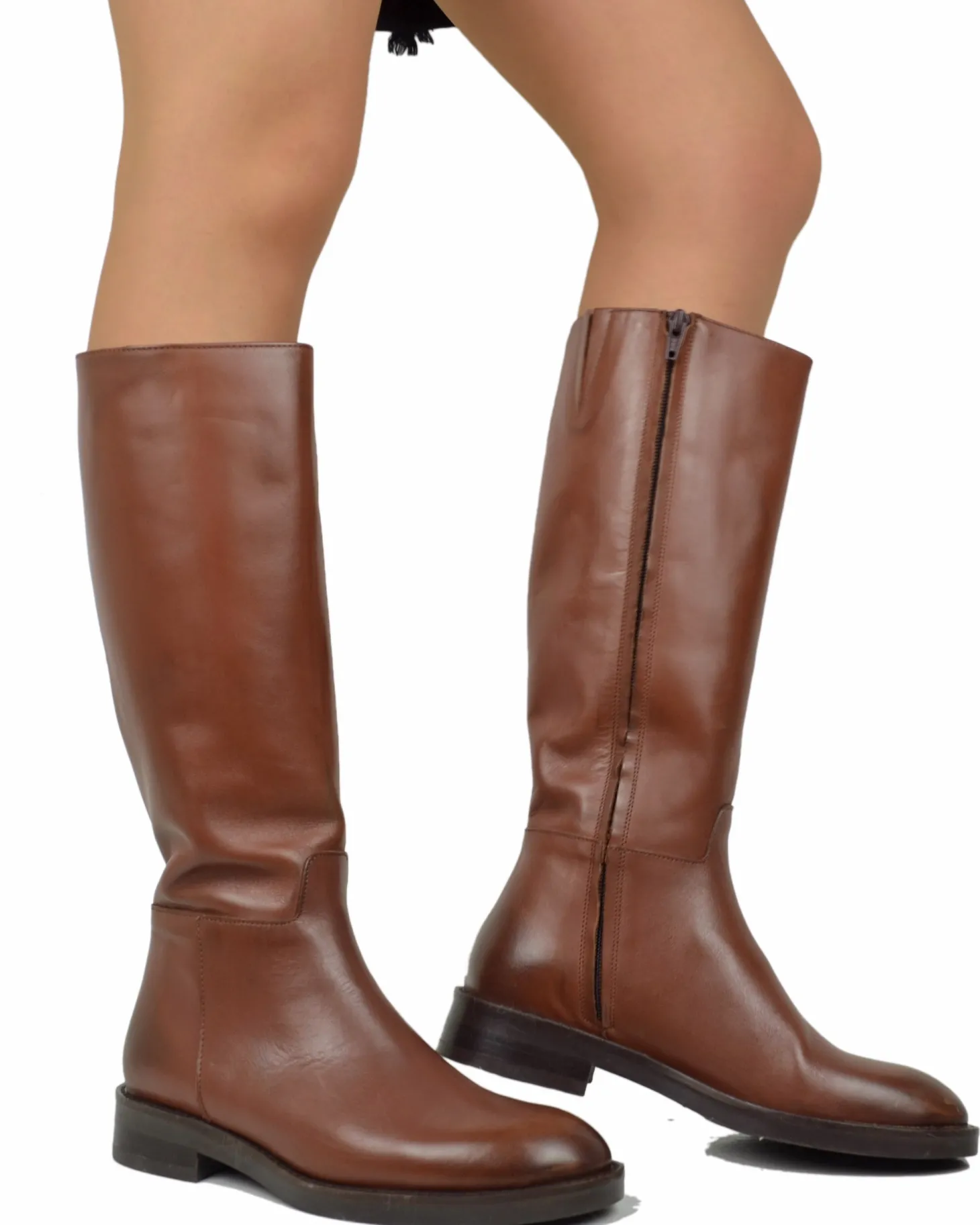 Equestrian Leather Boots – Rubber Sole, Zip, Classic Tan