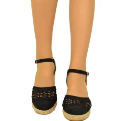 Espadrillas alla Schiava Nere Traforate con Zeppa in Corda