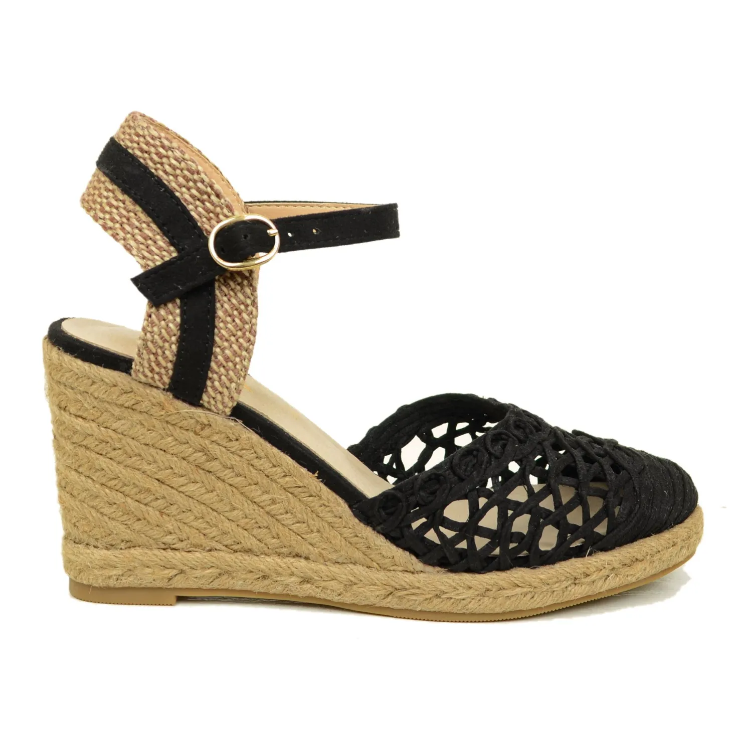 Espadrillas alla Schiava Nere Traforate con Zeppa in Corda
