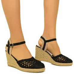 Espadrillas alla Schiava Nere Traforate con Zeppa in Corda