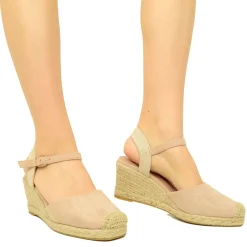 Espadrillas Platform in Corda Cipria in Similpelle Scamosciata