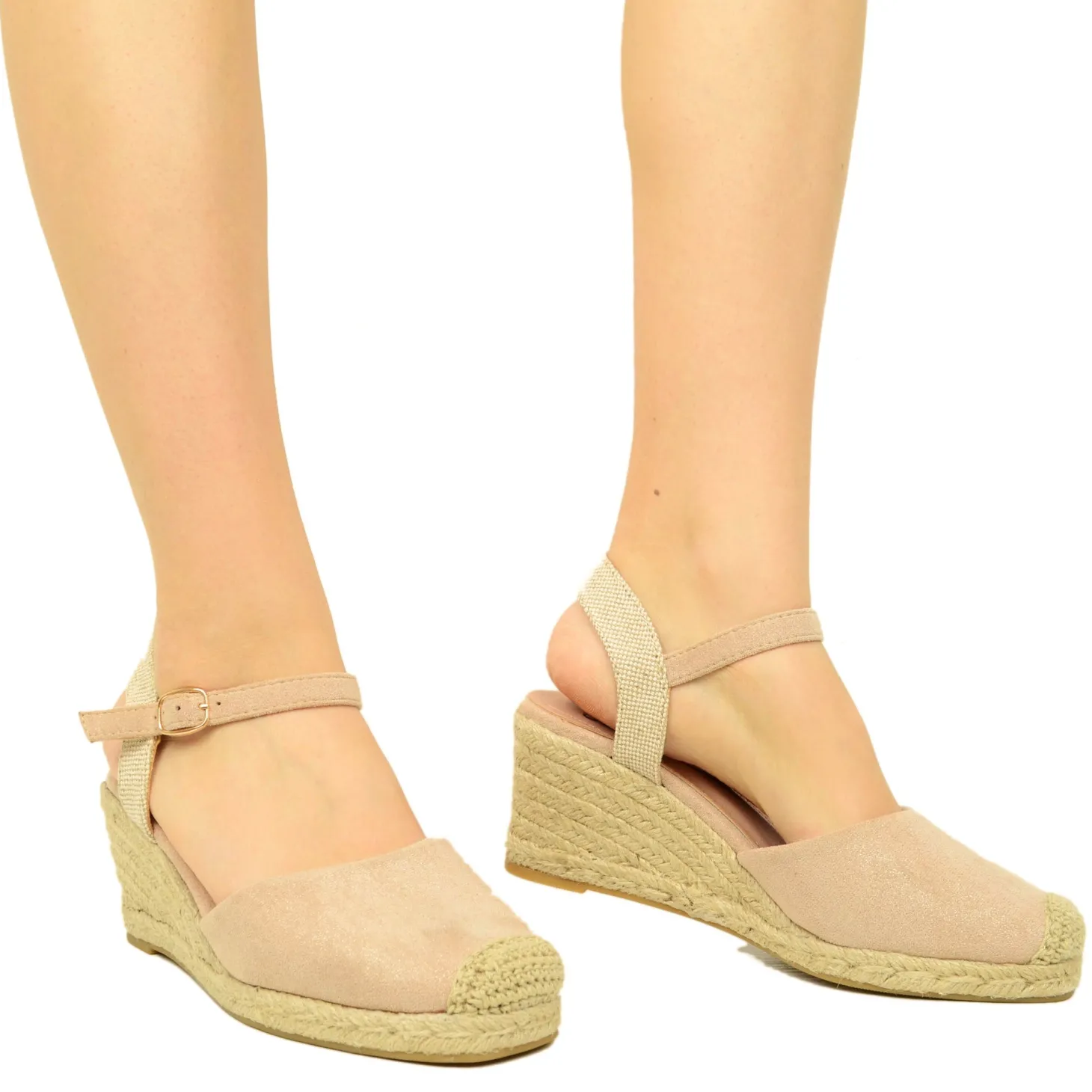Espadrillas Platform in Corda Cipria in Similpelle Scamosciata