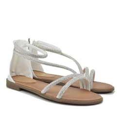 Flat Sandals with Rhinestones and Heel in Simulated Leather Brand Caff