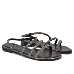 Flat Sandals with Rhinestones and Heel in Simulated Leather Brand Caff