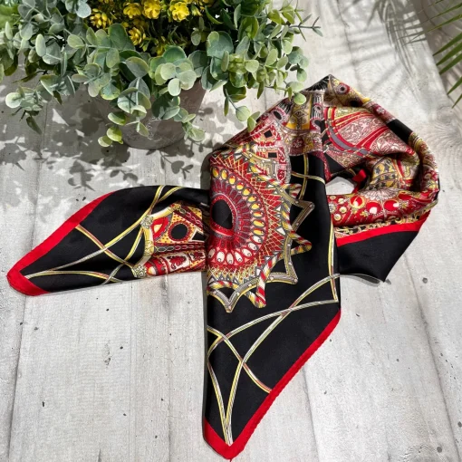 Foulard in Seta e Viscosa Fantasia Multicolor Nero