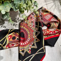 Foulard in Seta e Viscosa Fantasia Multicolor Nero