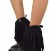 Fringed Ankle Cowboy Boots – High Heel, Black Suede